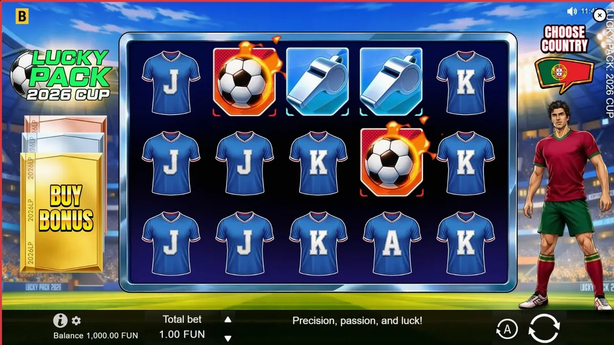 Tampilan visual slot Lucky Pack 2026 Cup dengan tema stadion sepak bola