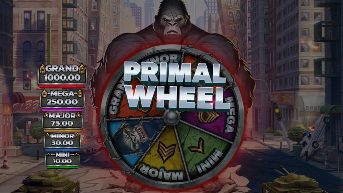 Tampilan visual slot Primal Rampage dengan tema hutan dan primata