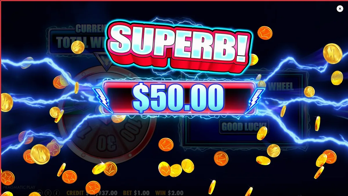 Tampilan visual slot 777 Wheel Blitz dengan nuansa neon dan simbol permata
